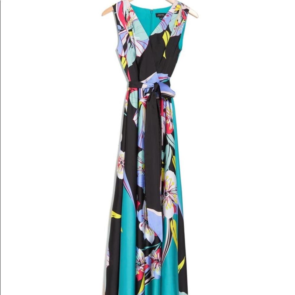 Tahiti Floral Sleeveless Satin Maxi Dress